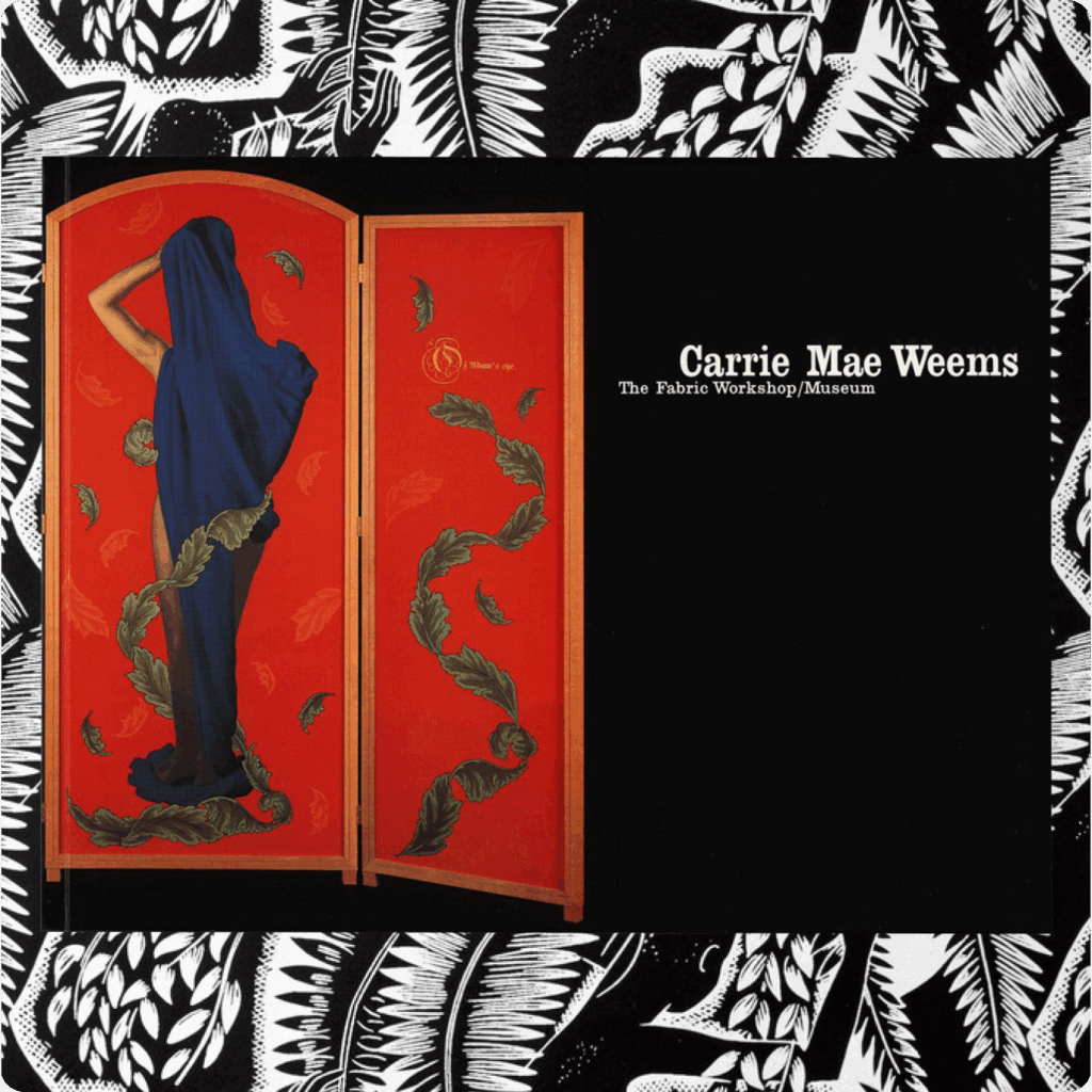 This is an image of a book cover. On the book cover is a The image is of a red three-panel privacy screen (the left panel is cut out of the image so we only see the center and right panels) with strings of green leaves on the center and right panels and on the center panel, a figure of a woman standing as she is completely covered in blue fabric and the only part of her body you can see is her right thigh, right arm and her right hand is touching her head. We also see gold embroidered text which reads 
