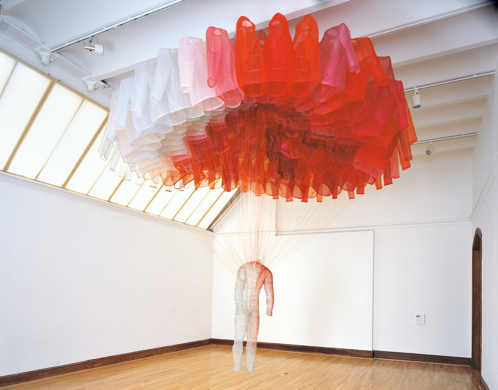 Exhibition view of the piece titled "Paratrooper 2" by Do Ho Suh.