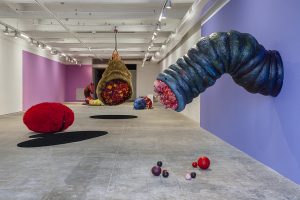 Installation view of "Ahmed Alsoudani: Bitter Fruit"