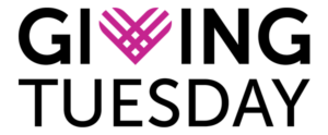 A graphic text that reads "Giving Tuesday." The V is drawn so as to resemble a heart.