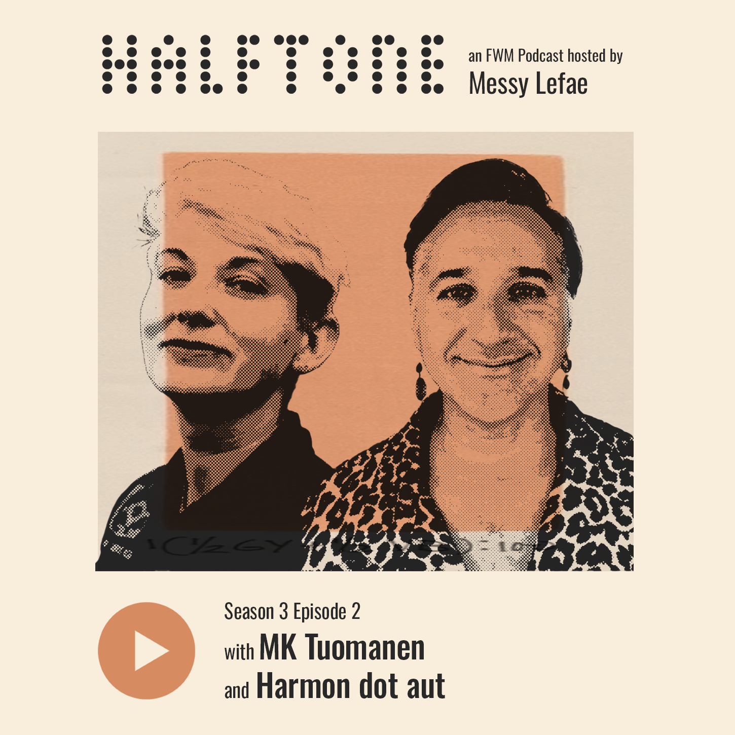 A poster featuring portraits of two white trans theater artists. The text reads 