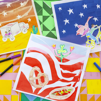 A group of three drawings featuring surrealist ideas and compositions