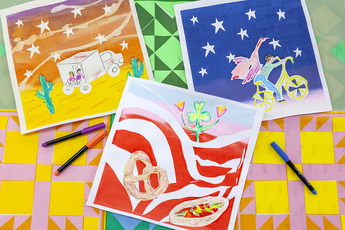 A group of three drawings featuring surrealist ideas and compositions